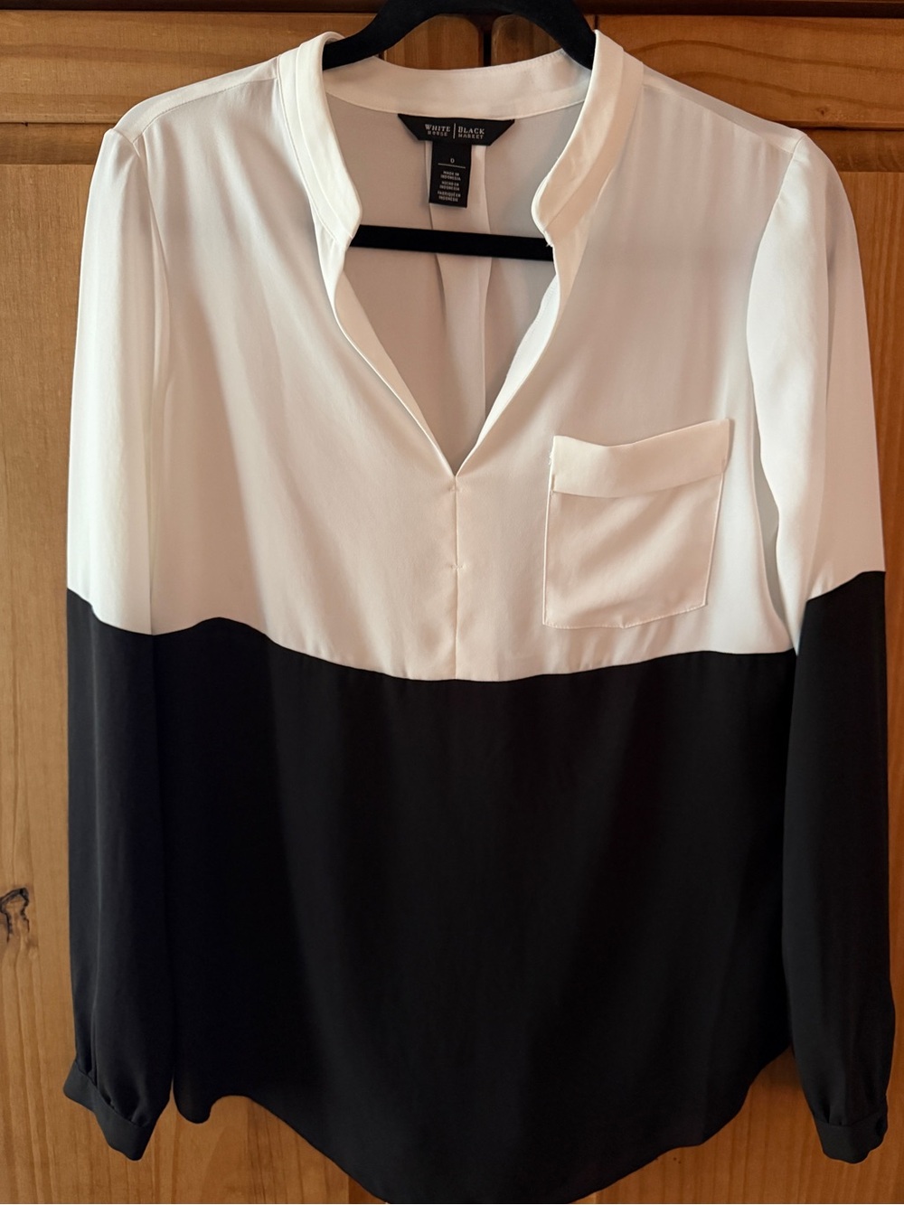 White House Black Market Black and White Colorblock V-Neck Blouse